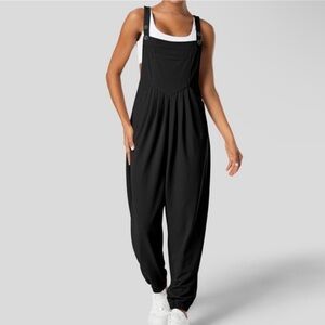 HALARA Adjustable Strap Button Multiple Pockets Plicated Waffle Jogger Overalls